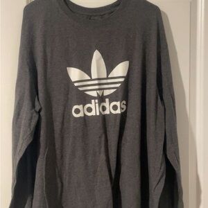 adidas Charcoal Grey Long Sleeve Trefoil Shirt with White Logo